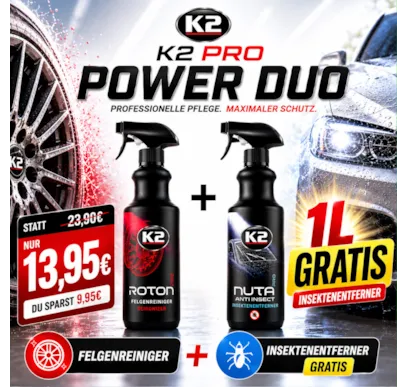 K2 PRO POWER DUO Felgenreiniger Roton 1L + Insektenentferner 1L Gratis