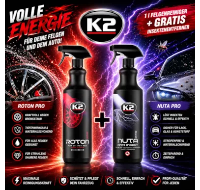 K2 PRO POWER DUO Felgenreiniger Roton 1L + Insektenentferner 1L Gratis